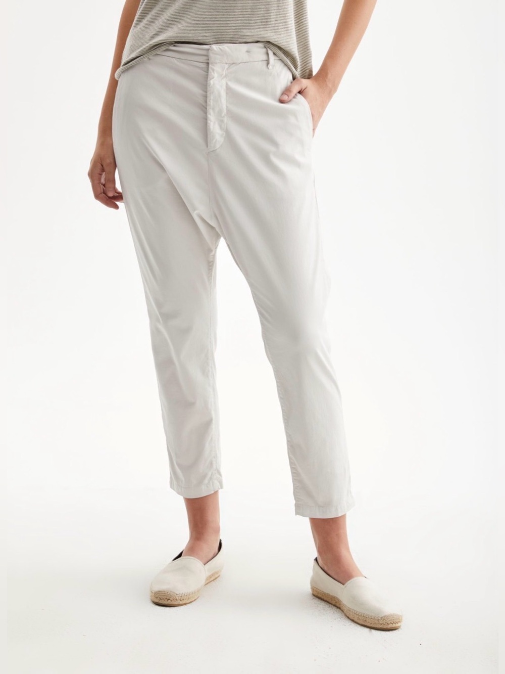 Nili Lotan Paris Pant Chalk White Size 2 Drop Crotch Crop Denim | AS-IS